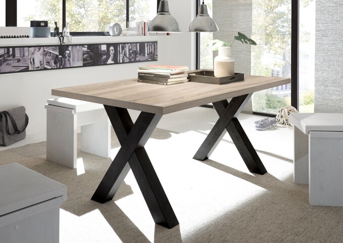 Esstisch >Big System< in schwarzstahl / eiche sägerau - 200x75x100cm (BxHxT)