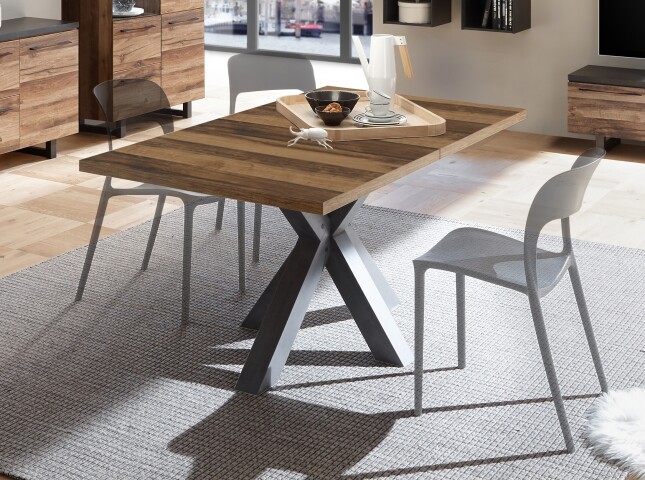 Esstisch >Big System< in schwarzstahl / plankeneiche - 180x75x90cm (BxHxT)