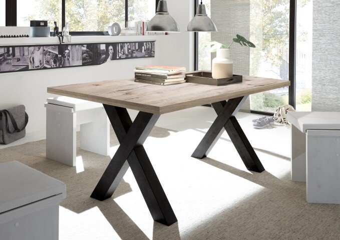 Esstisch >Big System< in schwarzstahl / sandeiche - 180x75x90cm (BxHxT)