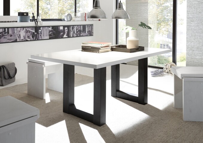 Esstisch >Big System< in schwarzstahl / weiß matt lack - 160x75x90cm (BxHxT)