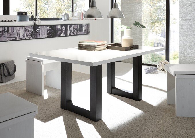 Esstisch >Big System< in schwarzstahl / weiß matt lack - 180x75x90cm (BxHxT)