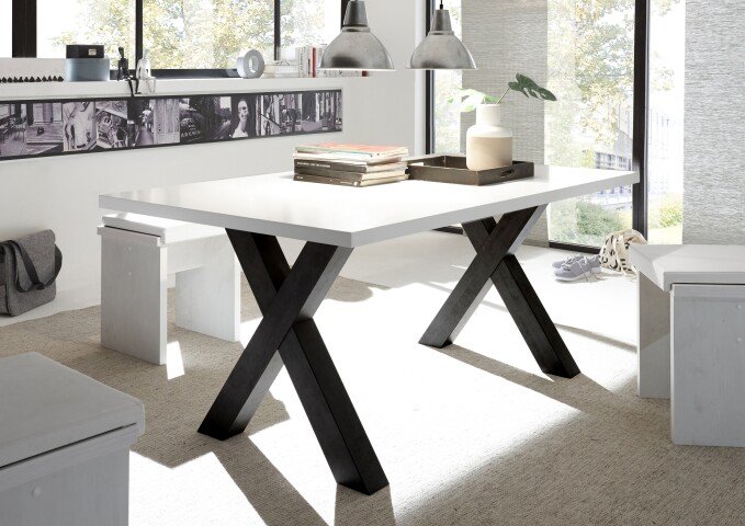 Esstisch >Big System< in schwarzstahl / weiß matt lack - 200x75x100cm (BxHxT)