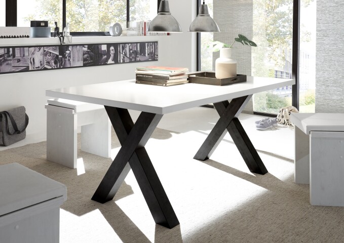Esstisch >Big System< in schwarzstahl / weiß matt lack - 180x75x90cm (BxHxT)