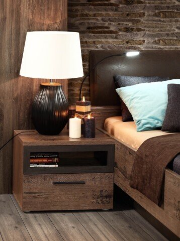 Nachtkommode >Jacky< in Schlammeiche/ Script-Schlammeiche/ Schwarzeiche