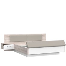 Bettanlage >Rondino< in Sandeiche / Weiß Glanz  - 285,3x87,7x237cm (BxHxT)