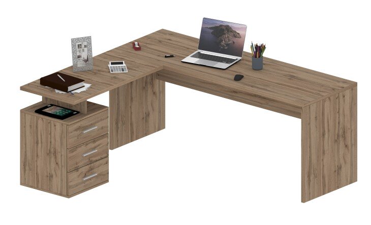 Eckschreibtisch >Novara< in wotan eichefarben, Holzwerkstoff - 100x75x60 (BxHxT)