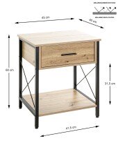 Konsole >52470< in eiche, schwarz, MDF, Metall - 45x60x40cm (BxHxT)