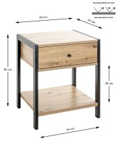 Konsole >52481< in eiche, schwarz, MDF, Metall - 48x60x43cm (BxHxT)