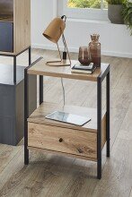 Konsole >52481< in eiche, schwarz, MDF, Metall - 48x60x43cm (BxHxT)