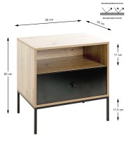 Konsole >54413< in eiche, schwarz, MDF, Metall - 55x60x42cm (BxHxT)