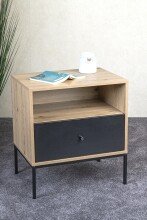 Konsole >54413< in eiche, schwarz, MDF, Metall - 55x60x42cm (BxHxT)