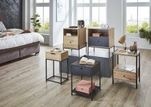 Konsole >54413< in eiche, schwarz, MDF, Metall - 55x60x42cm (BxHxT)