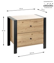 Konsole >54415< in eiche, schwarz, MDF, Metall - 60x60x42cm (BxHxT)