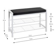 Schuhbank >54343< in schwarz, weiß, Metall, Samtgewebe - 75x50x32cm (BxHxT)