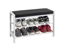 Schuhbank >54343< in schwarz, weiß, Metall, Samtgewebe - 75x50x32cm (BxHxT)