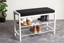 Schuhbank >54343< in schwarz, weiß, Metall, Samtgewebe - 75x50x32cm (BxHxT)
