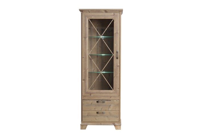 Vitrine >Nepal< in Fichte Dekor und Klarglas - 75,6x209,2x45cm (BxHxT)