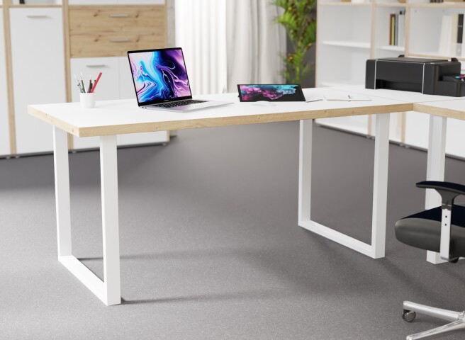 Schreibtisch >Keflavik< in Weiss/Artisan Eiche, B/H/T ca.160x74,1x75cm