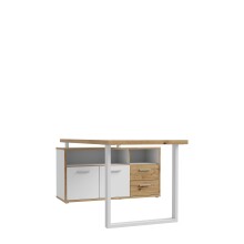 Schreibtisch >Keflavik< in Weiß/ Artisan Eiche  - 124,2x74,1x181cm (BxHxT)