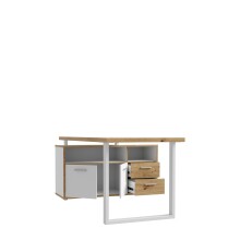 Schreibtisch >Keflavik< in Weiß/ Artisan Eiche  - 124,2x74,1x181cm (BxHxT)