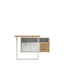 Schreibtisch >Keflavik< in Weiß/ Artisan Eiche  - 124,2x74,1x181cm (BxHxT)