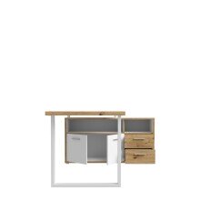Schreibtisch >Keflavik< in Weiß/ Artisan Eiche  - 124,2x74,1x181cm (BxHxT)