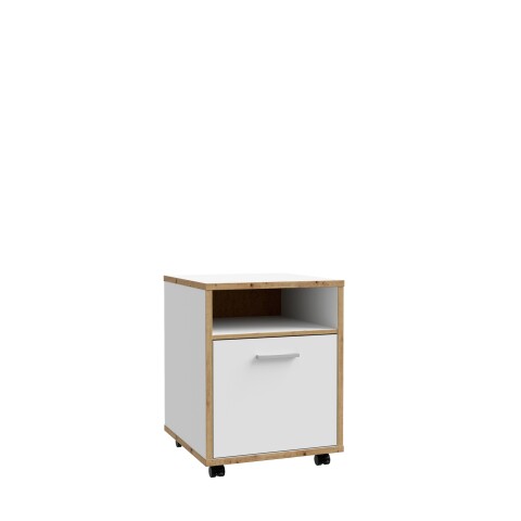 Rollcontainer >Keflavik< in Weiß/ Artisan Eiche  - 49,8x64,6x52,2cm (BxHxT)