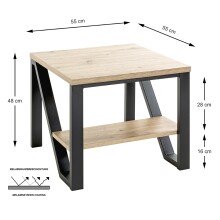 Beistelltisch >52495< in eiche, schwarz, MDF, Metall - 55x48x55cm (BxHxT)