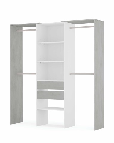 Kleiderschrank >Tidy< in Artik-Weiß / Beton Grau - 179x202x50 (BxHxT)
