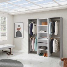 Kleiderschrank >Tidy< in Artik-Weiß / Beton Grau - 179x202x50 (BxHxT)