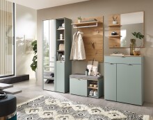 Schuhbank >Bari< in Schilfgrün matt, MDF, Spannplatte - 78x50x38cm (BxHxT)