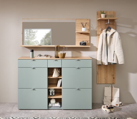 Garderoben-Set >Bari< in Schilfgrün matt, MDF, Spannplatte - 208x202x38 (BxHxT)