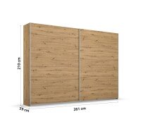 Schwebetürenschrank >Aurelia< in Eiche Artisan - 261x210x59 (BxHxT)