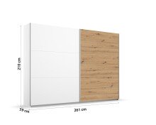 Schwebetürenschrank >Aurelia< in Weiß/ Eiche Artisan Dekor, B/H/T: 261/210/59 cm