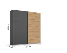 Schwebetürenschrank >Aurelia< in grau-metallic/ Eiche Artisan Dekor, B/H/T: 175/210/59 cm