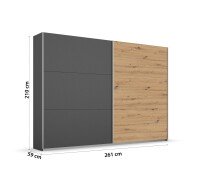 Schwebetürenschrank >Aurelia< in grau-metallic/ Eiche Artisan Dekor, B/H/T: 261/210/59 cm