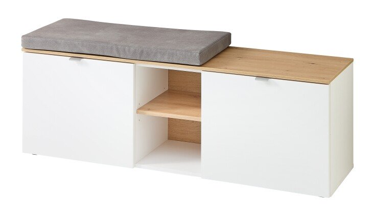 Schuhbank >Bari< in Weiß matt, mit Sitzkissen - 128x50x38cm (BxHxT)