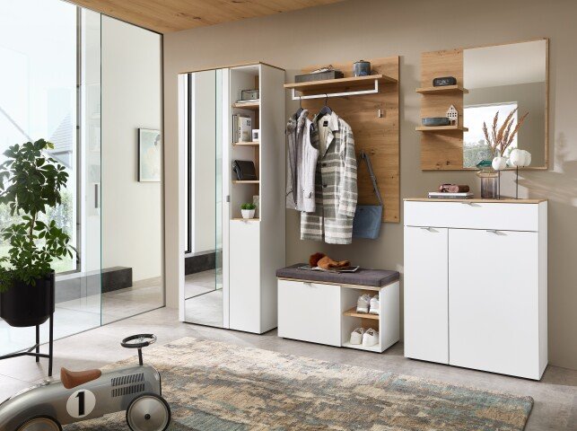 Garderoben-Set >Bari< in Weiß matt, MDF, Spannplatte - 264x202x38cm (BxHxT)