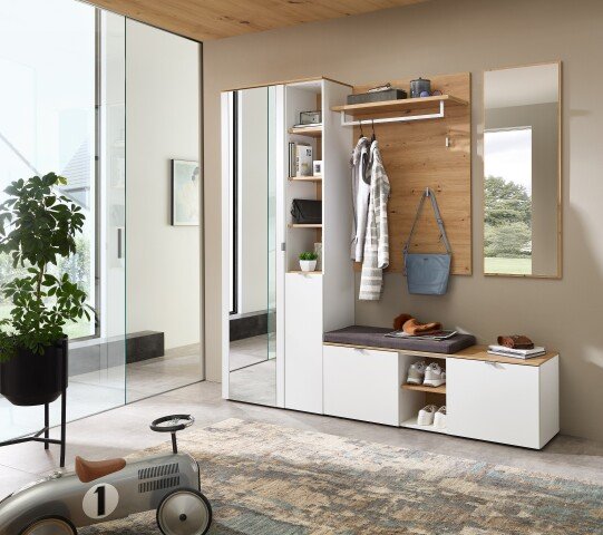 Garderoben-Set >Bari< in Weiß matt, MDF, Spannplatte - 206x202x38cm (BxHxT)