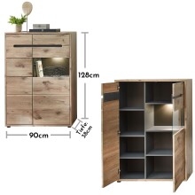 Glasvitrine >Bellano< in Viking Oak Dekor, MDF, Spannplatte - 90x128x38 (BxHxT)