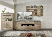 Glasvitrine >Bellano< in Viking Oak Dekor, MDF, Spannplatte - 90x128x38 (BxHxT)