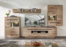 Glasvitrine >Bellano< in Viking Oak Dekor, MDF, Spannplatte - 90x128x38 (BxHxT)