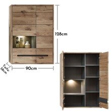 Hängevitrine >Bellano< in Viking Oak Dekor, MDF, Spannplatte - 90x126x38 (BxHxT)