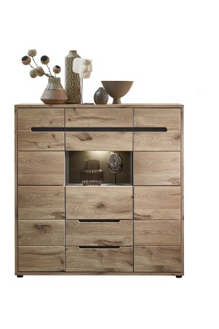 Highboard >Bellano< in Viking Oak Dekor, MDF, Spannplatte - 125x128x38cm (BxHxT)