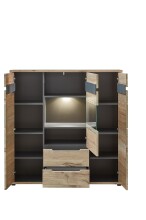 Highboard >Bellano< in Viking Oak Dekor, MDF, Spannplatte - 125x128x38cm (BxHxT)