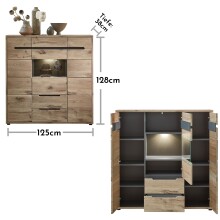 Highboard >Bellano< in Viking Oak Dekor, MDF, Spannplatte - 125x128x38cm (BxHxT)