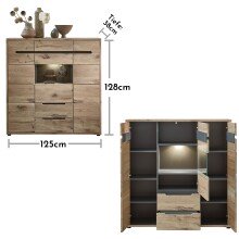 Highboard >Bellano< in Viking Oak Dekor, MDF, Spannplatte - 125x128x38cm (BxHxT)