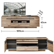 TV-Board >Bellano< in Viking Oak Dekor, MDF, Spannplatte - 205x63x44cm (BxHxT)