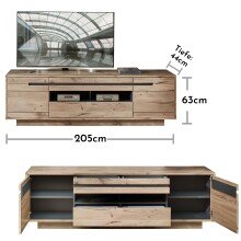 TV-Board >Bellano< in Viking Oak Dekor, MDF, Spannplatte - 205x63x44cm (BxHxT)