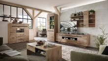 Wohnwand >Bellano< in Viking Oak Dekor, MDF, Spannplatte - 322x202x44cm (BxHxT)